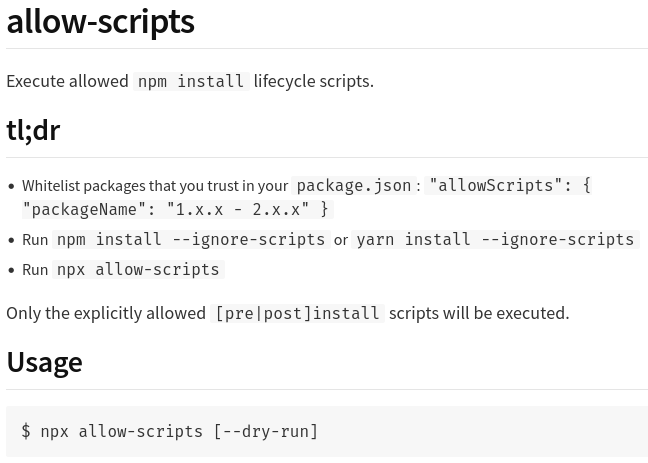 allow-scripts npm page screenshot